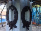 Large bronze reefs on Euston station war memorial.